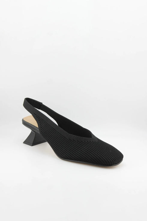 Miss Elastic Slingback Knit Textured Geometric Heels